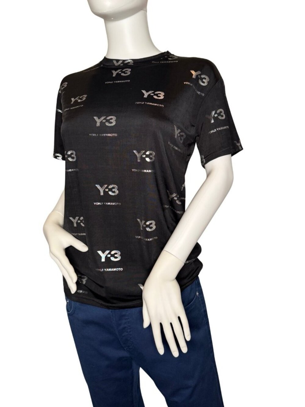Y-3 Yohji Yamamoto Size S black crew neck t-shirt Reflective Logo Silver